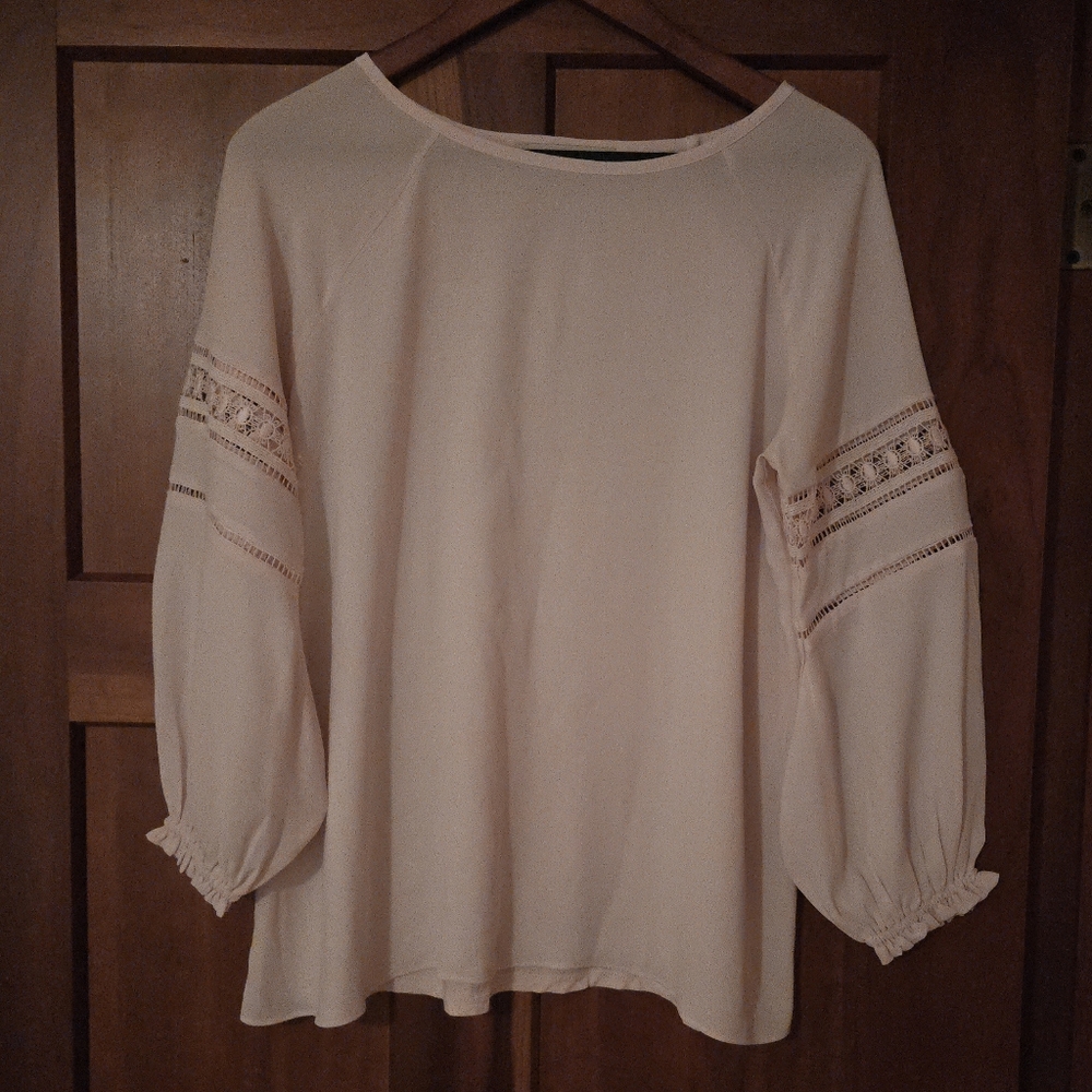 LOFT Blush Pink Women's Blouse with Lace Sleeves